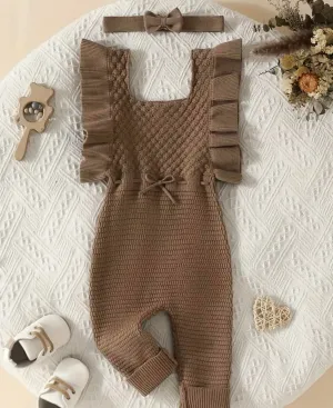 Chocolate Ruffle Knit Jumpsuit with Headband