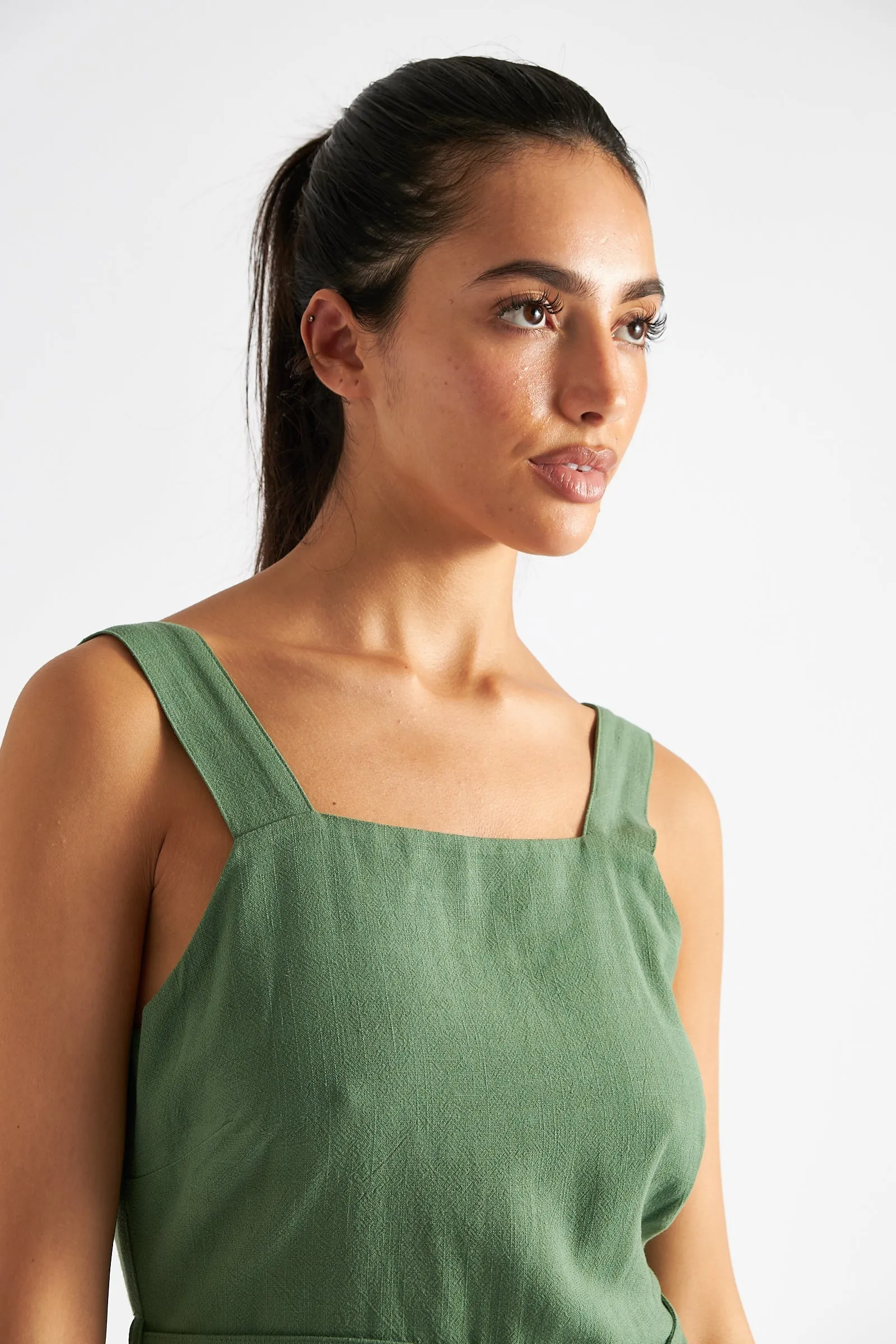 Dawson Linen Mix Strappy Jumpsuit Green