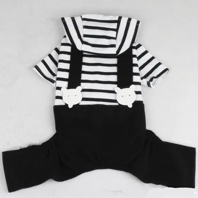Fashionable Striped Cotton Puppy Hooded Coat Jumpsuit