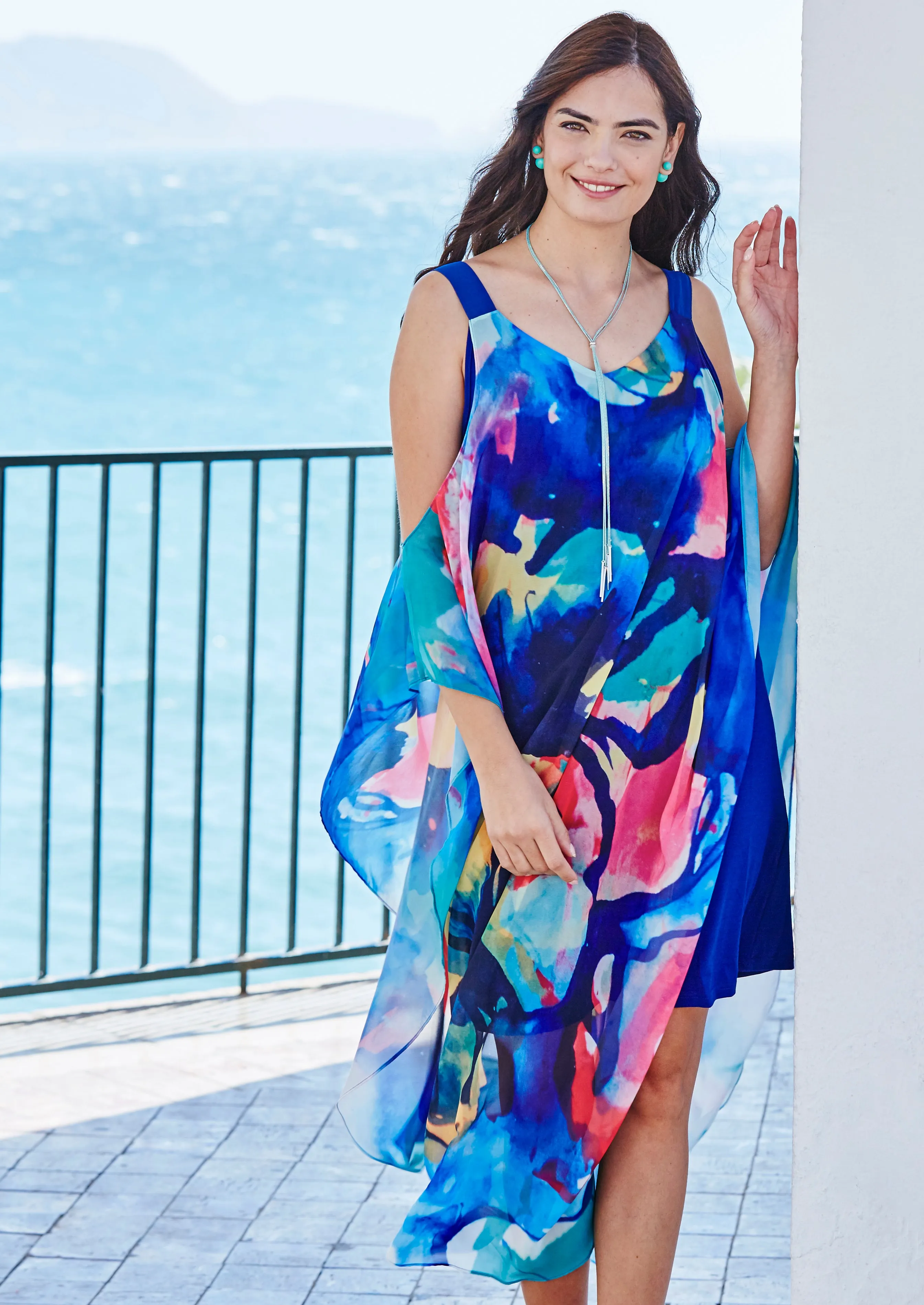Frank Lyman Design Blue/Yellow Floral Cold Shoulder Maxi Dress 236661U
