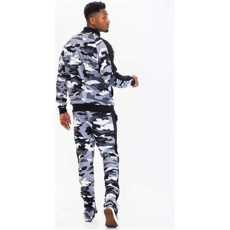 FULL CAMO WITH STRIPE TRACK BOTTOM PANTS