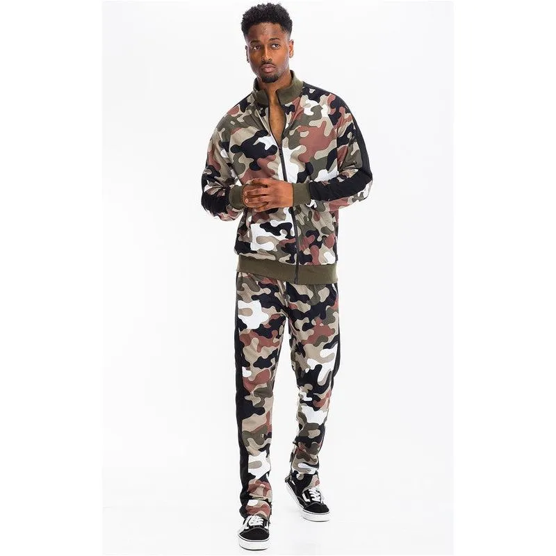 FULL CAMO WITH STRIPE TRACK BOTTOM PANTS