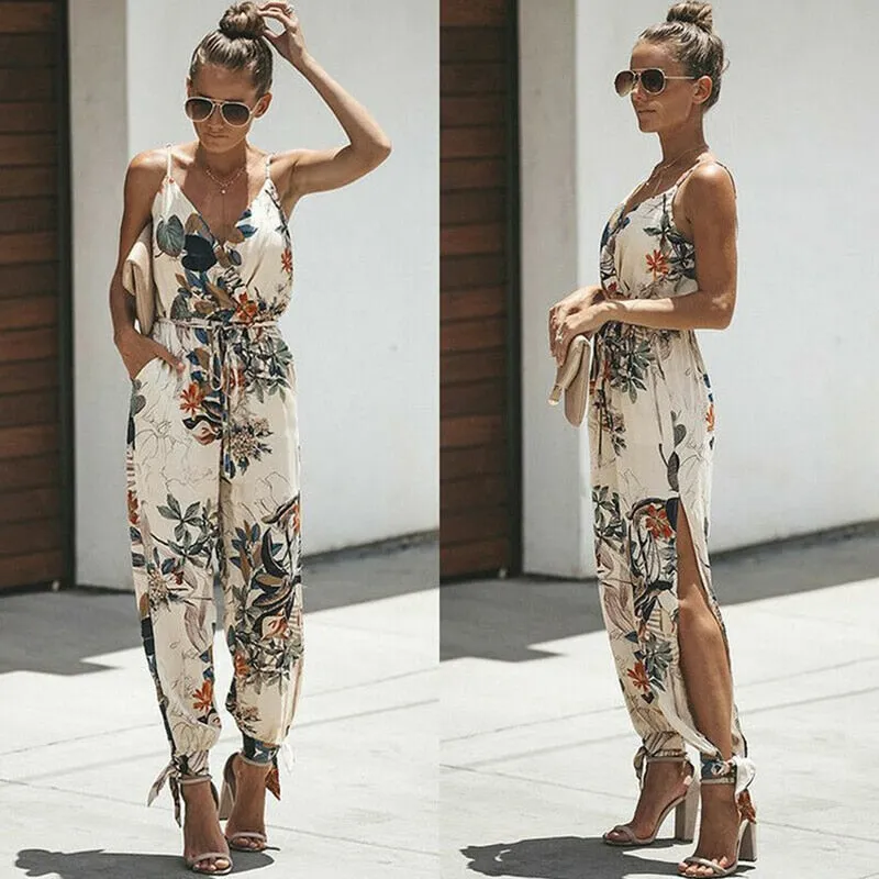 Funki Buys | Pants | Women's Floral and Solid Fashion Jumpsuit