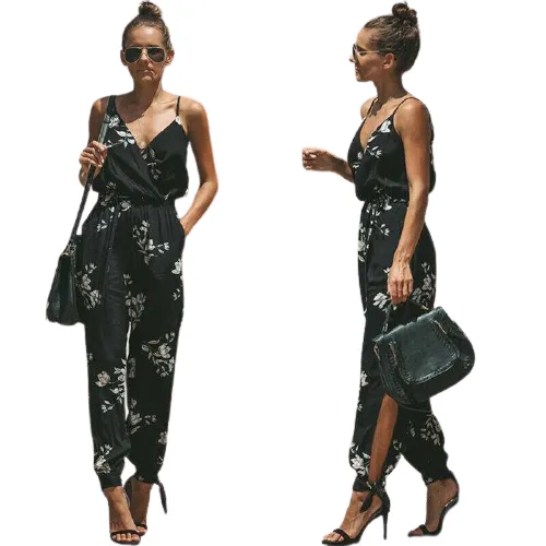 Funki Buys | Pants | Women's Floral and Solid Fashion Jumpsuit