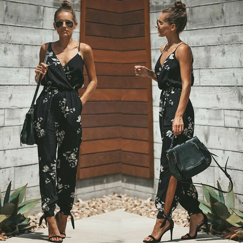 Funki Buys | Pants | Women's Floral and Solid Fashion Jumpsuit