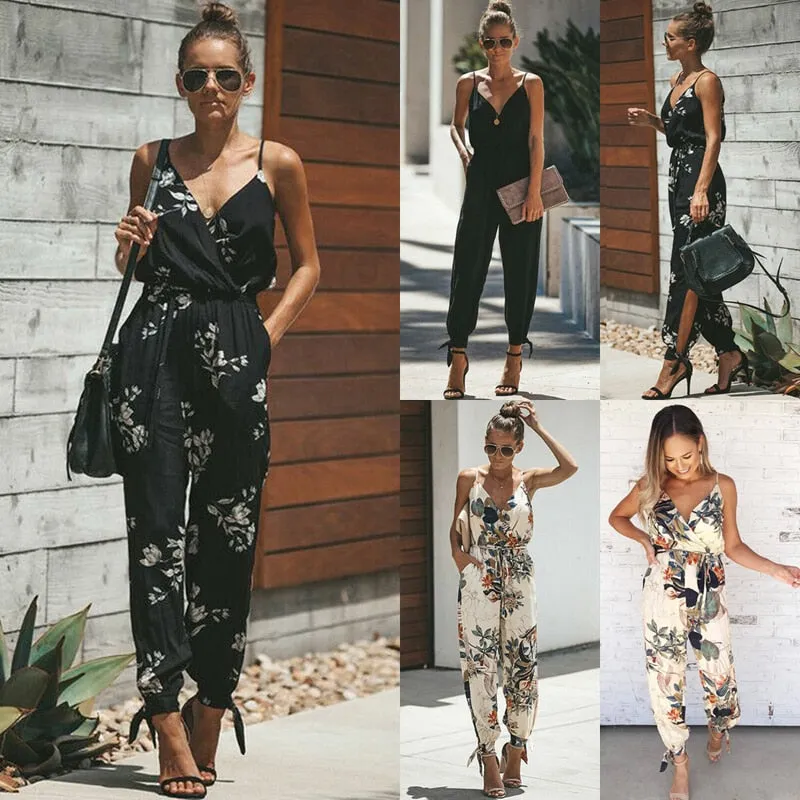 Funki Buys | Pants | Women's Floral and Solid Fashion Jumpsuit