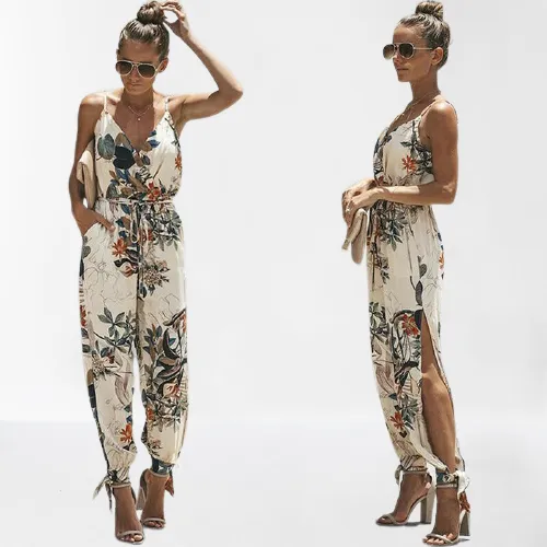 Funki Buys | Pants | Women's Floral and Solid Fashion Jumpsuit