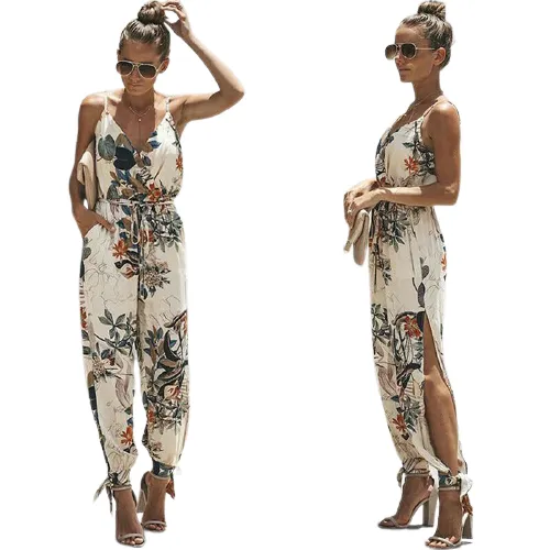 Funki Buys | Pants | Women's Floral and Solid Fashion Jumpsuit