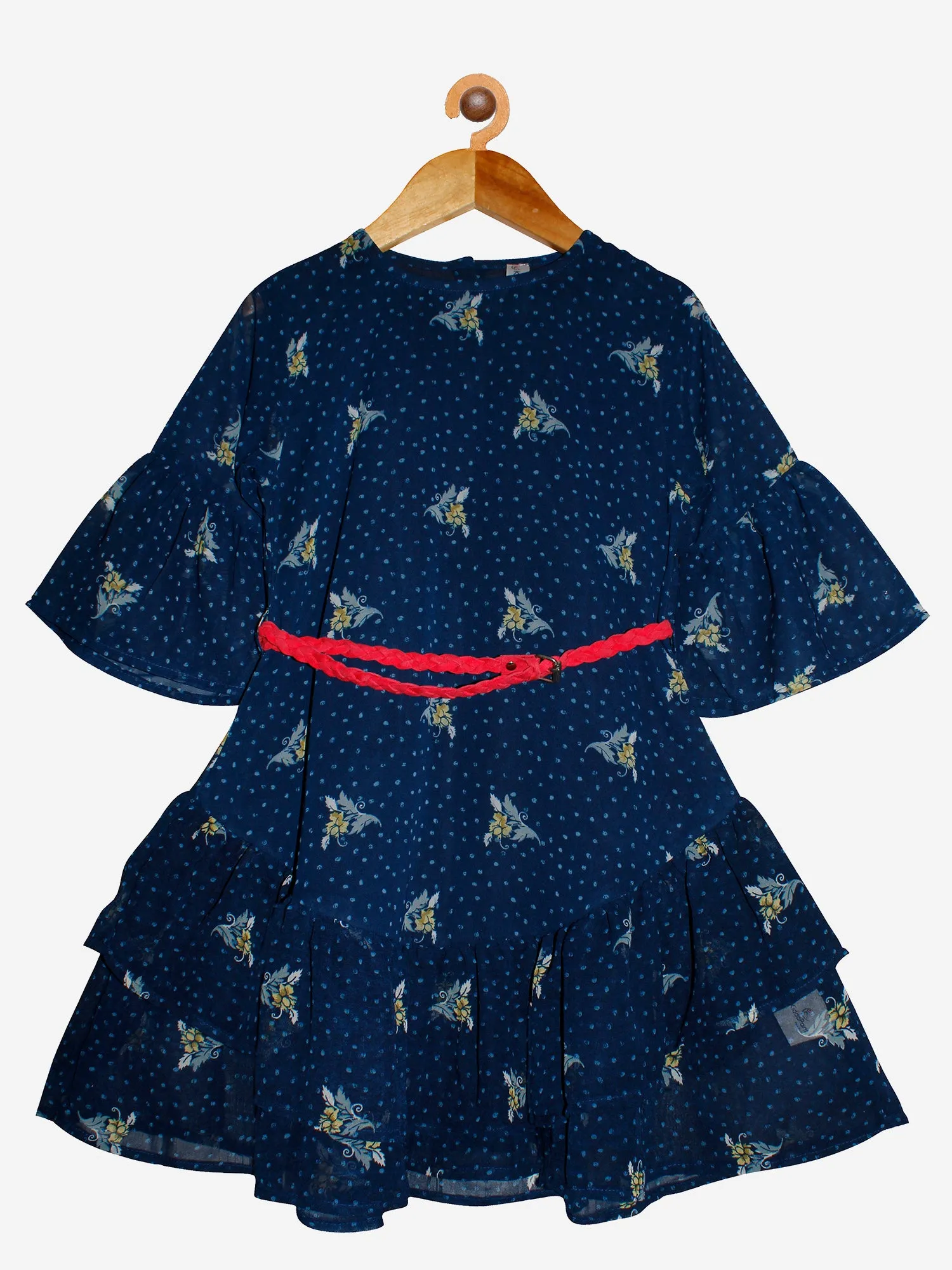 Girls Printed Georgette Dress with Belt