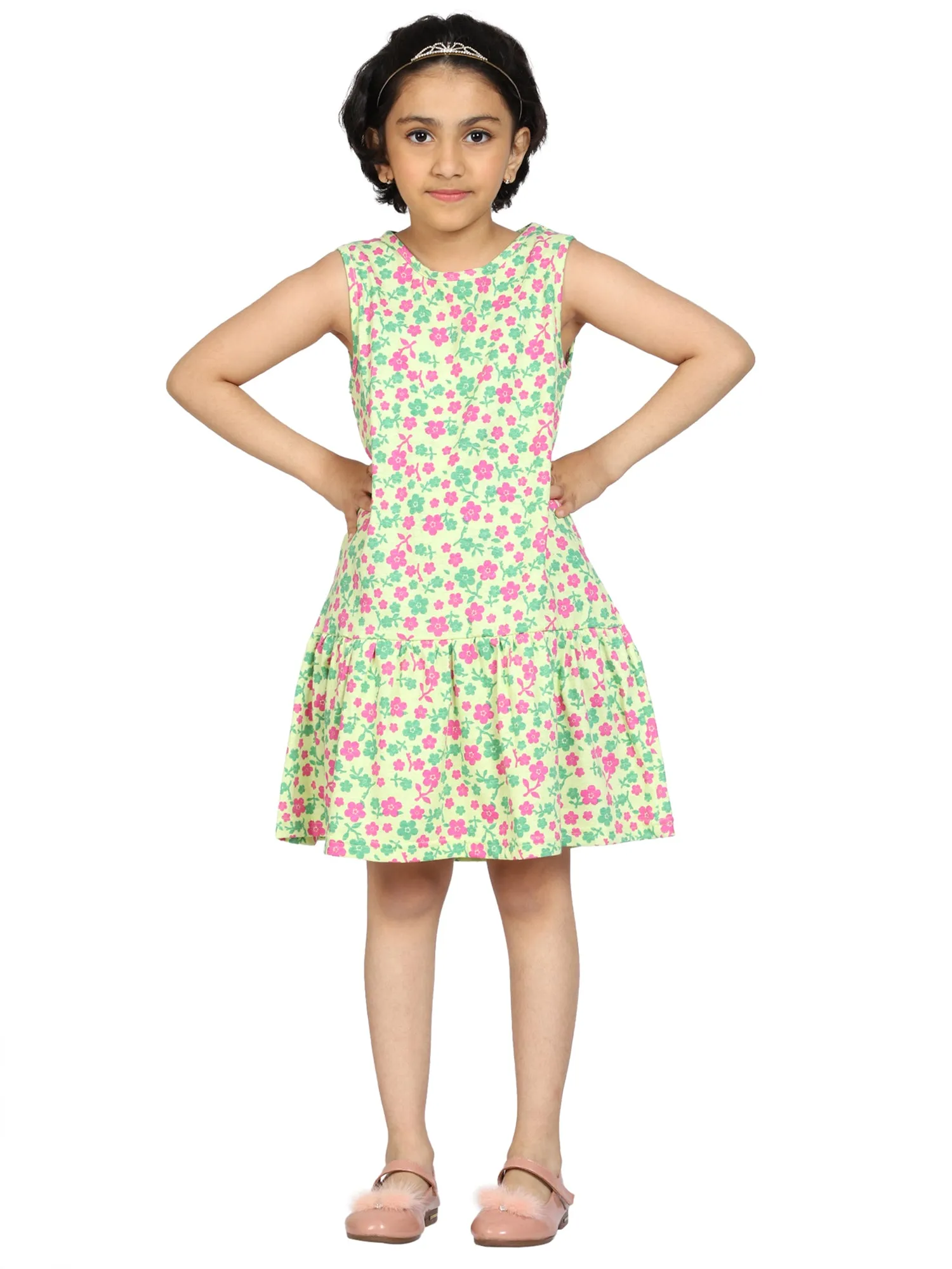 Girls Sleeveless Dress with gathered hem