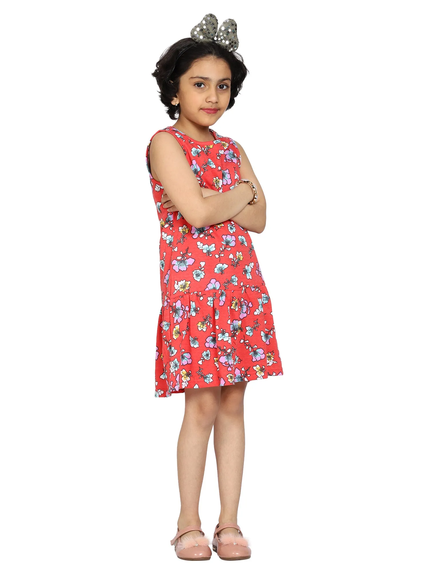 Girls Sleeveless Dress with gathered hem