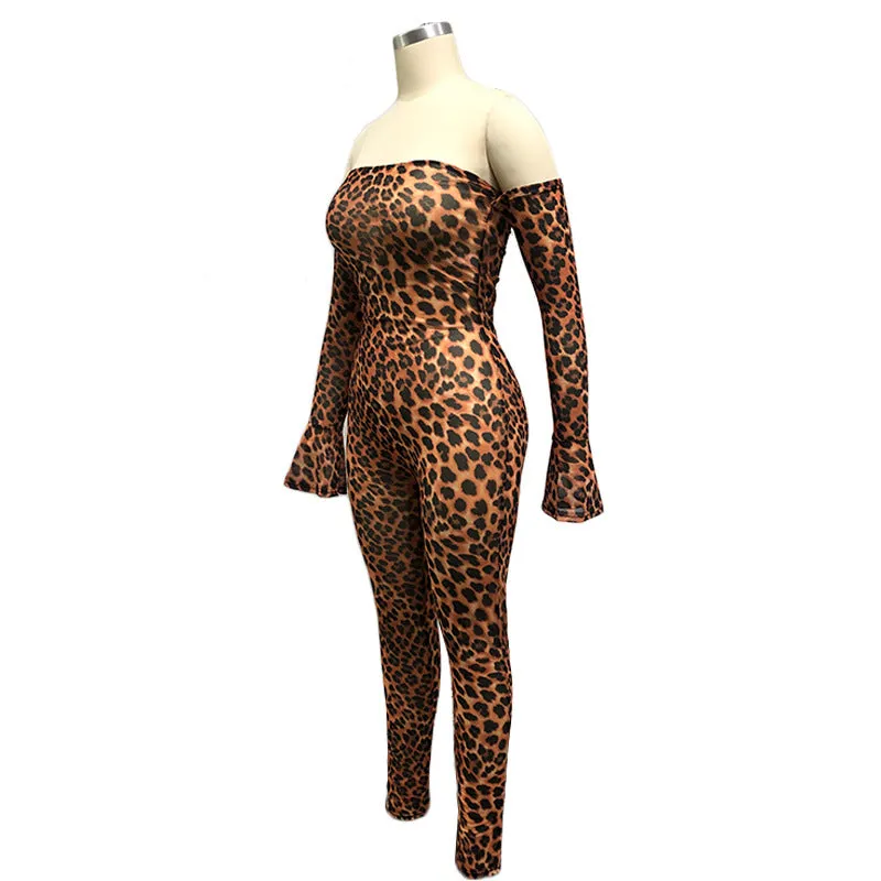 leopard animal print bell sleeve jumpsuit romper