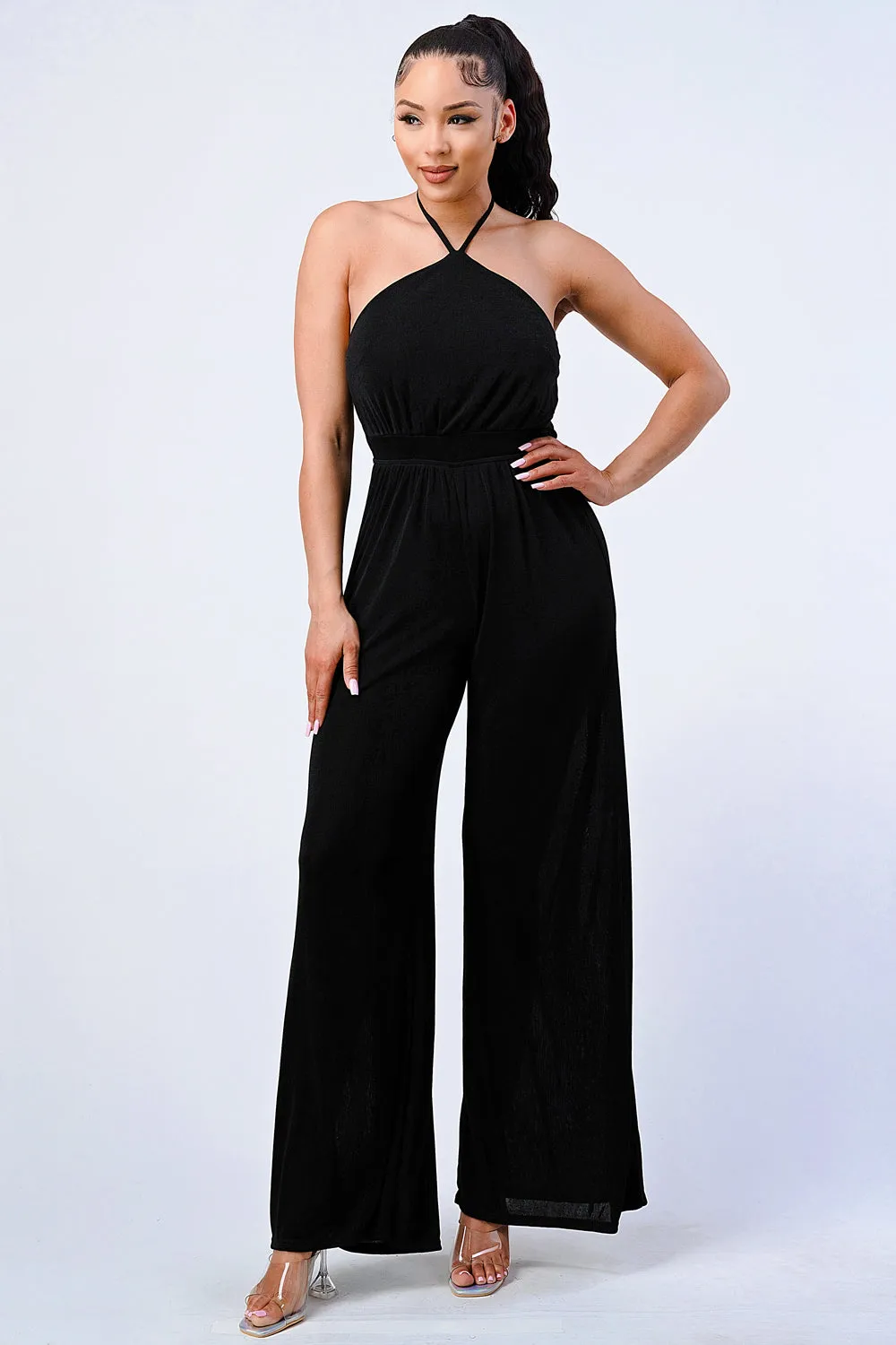 LUX HALTER NECK WIDE LEGS JUMPSUIT