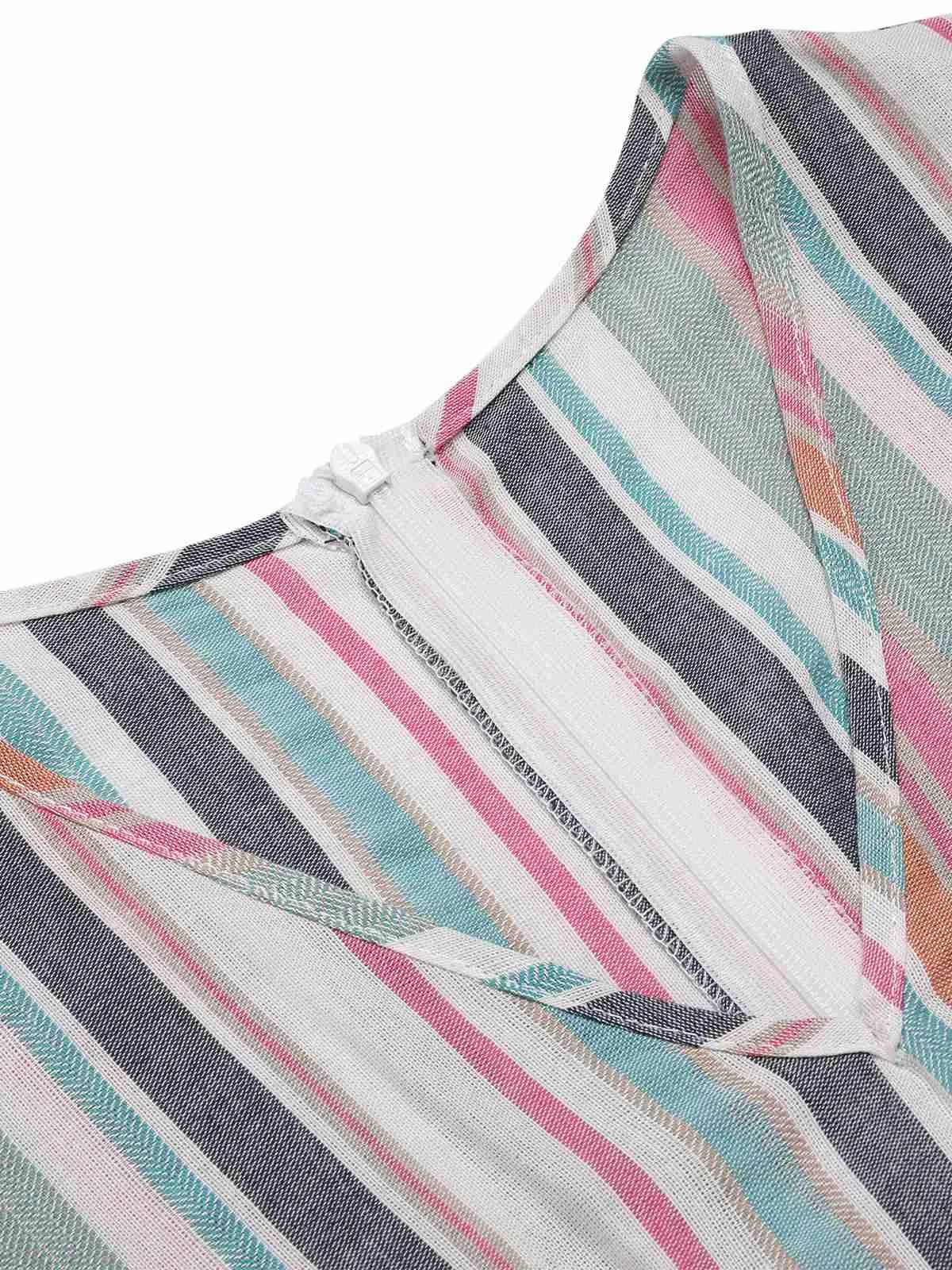 Multicolor 1930s Bayadere Stripes V-Neck Jumpsuit