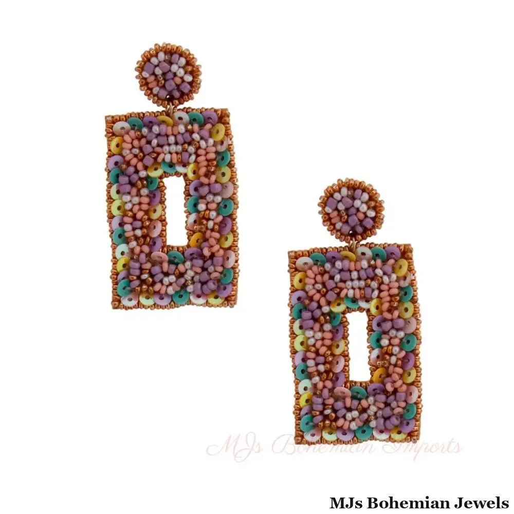 Pastel Beaded Rectangle Earrings