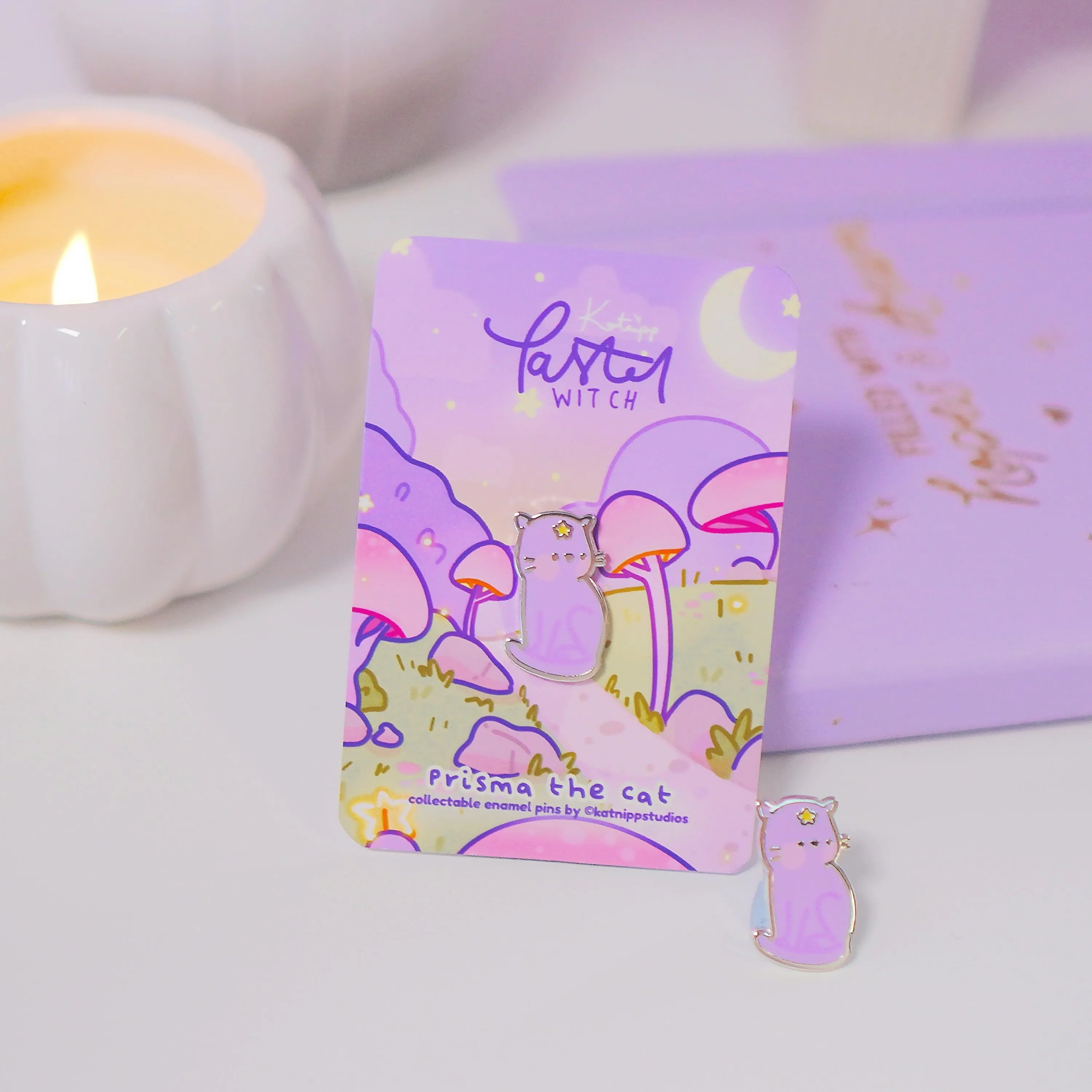 Prisma the Cat Enamel Pin | Pastel Witch Collection | Kawaii Cat Accessory | Magical Cat Pin