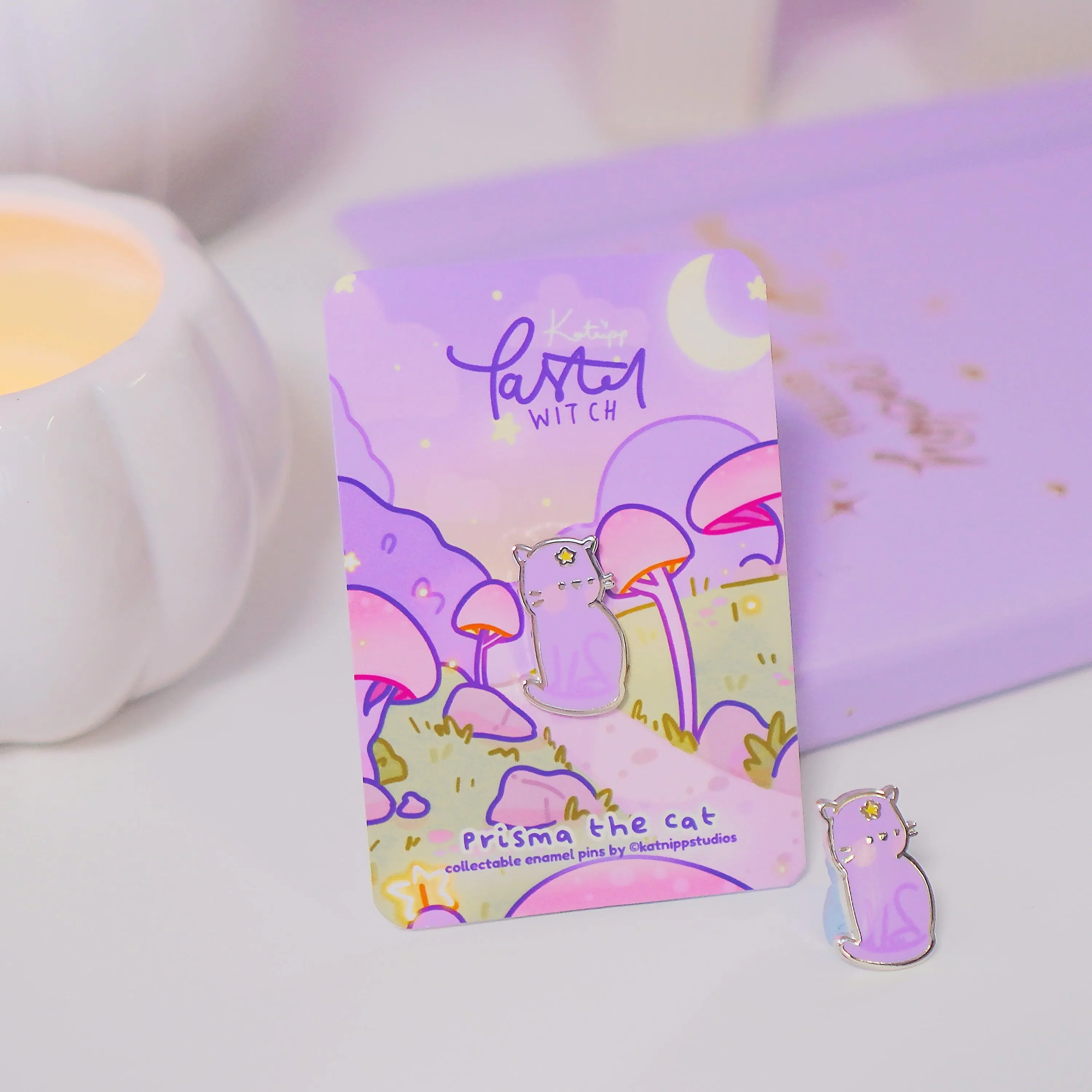 Prisma the Cat Enamel Pin | Pastel Witch Collection | Kawaii Cat Accessory | Magical Cat Pin