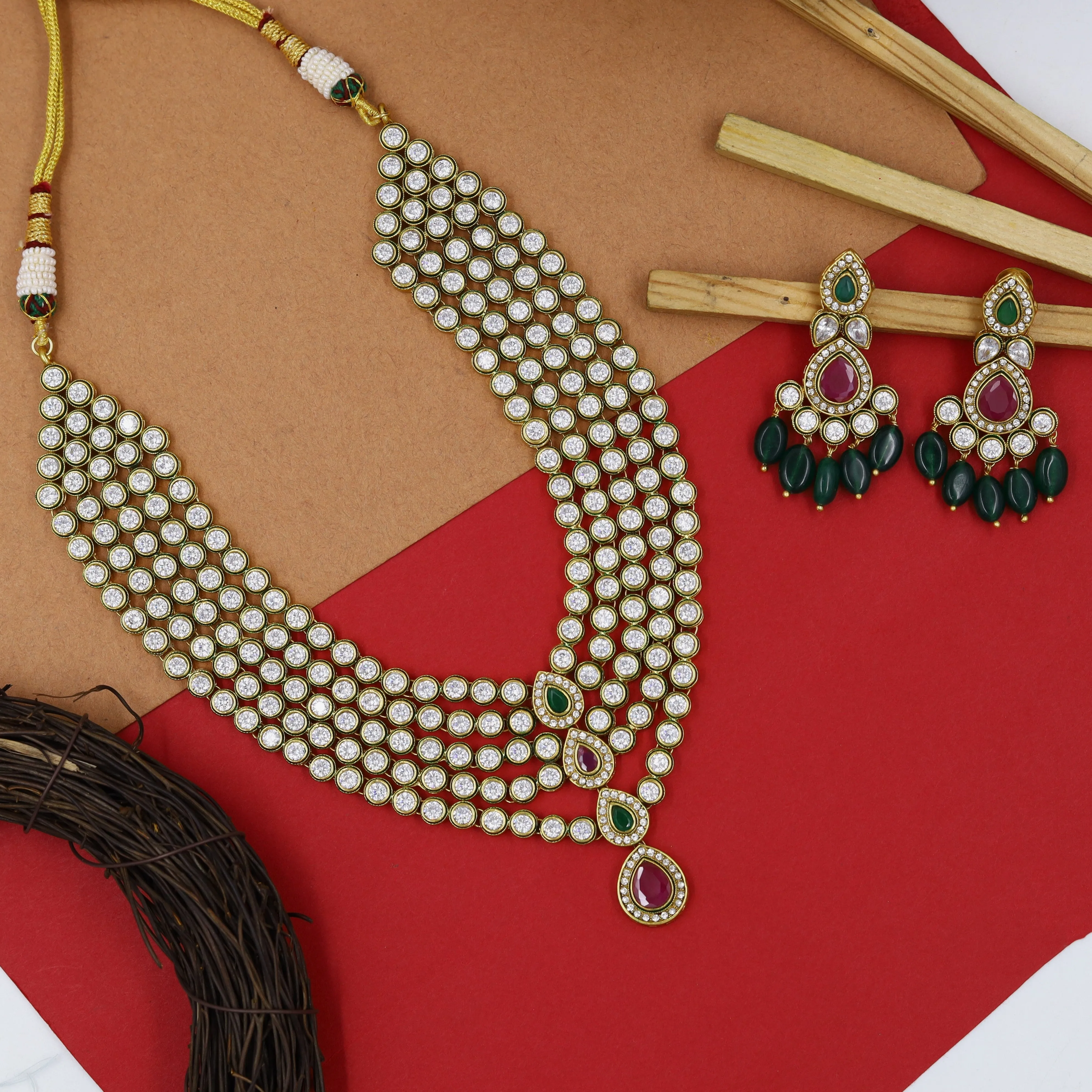 Round Neck Polki Necklace Set 3519-21