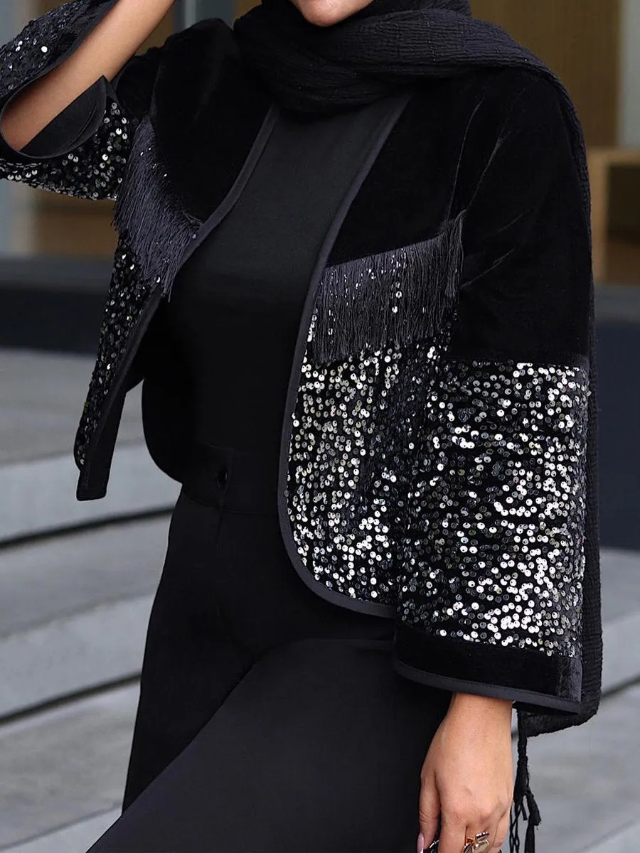 Sequin Tassels Patchwork Coat