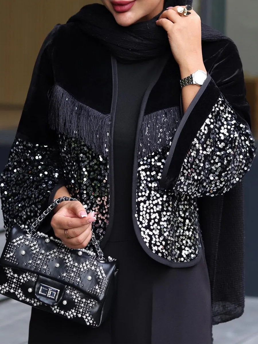 Sequin Tassels Patchwork Coat