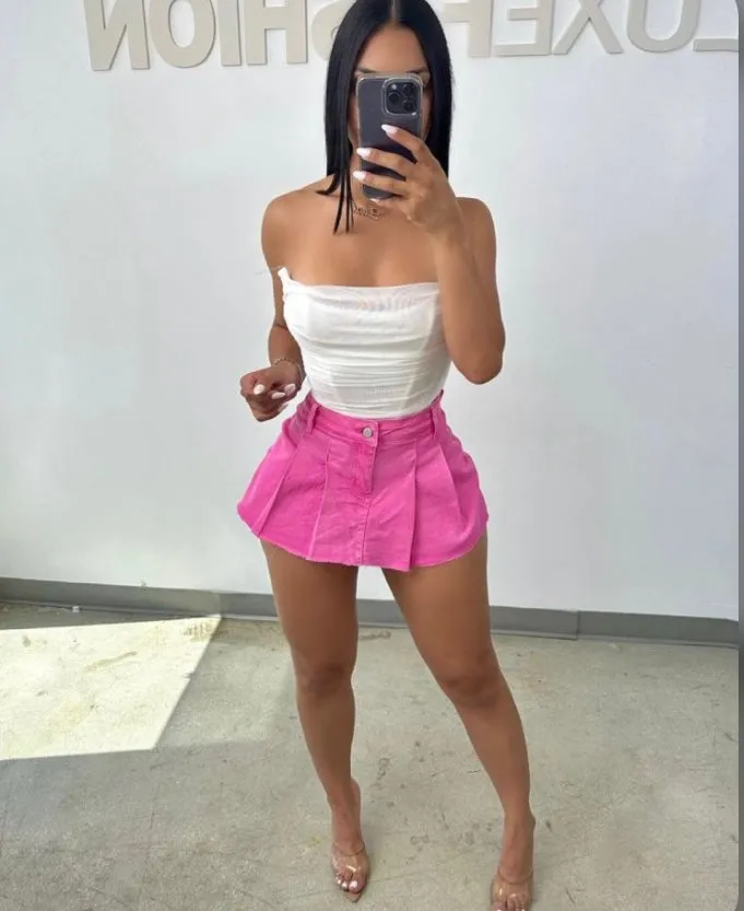 Sexy Pleated Denim Mini Culottes