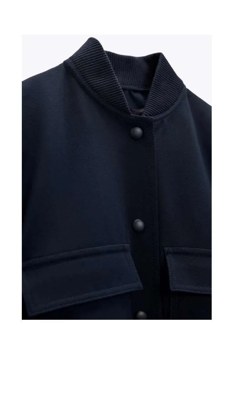 Single Breated Bomber Jacket Coat Women Elegant Long Sleeve Large Pocket Short Coat Spring  Ladies Fashion Coats