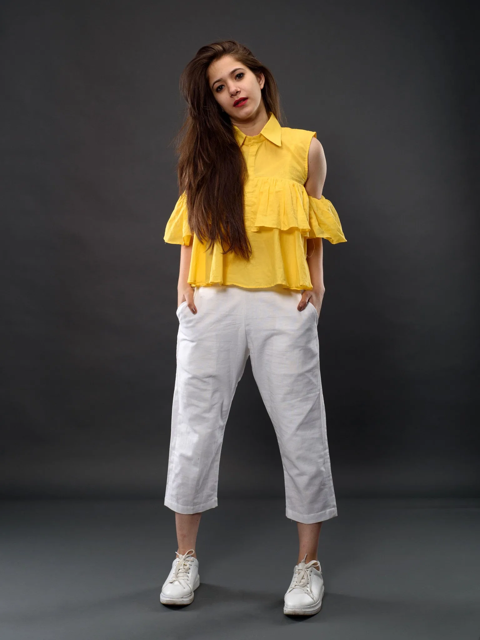 Sunny Frill Cold Shoulder Top