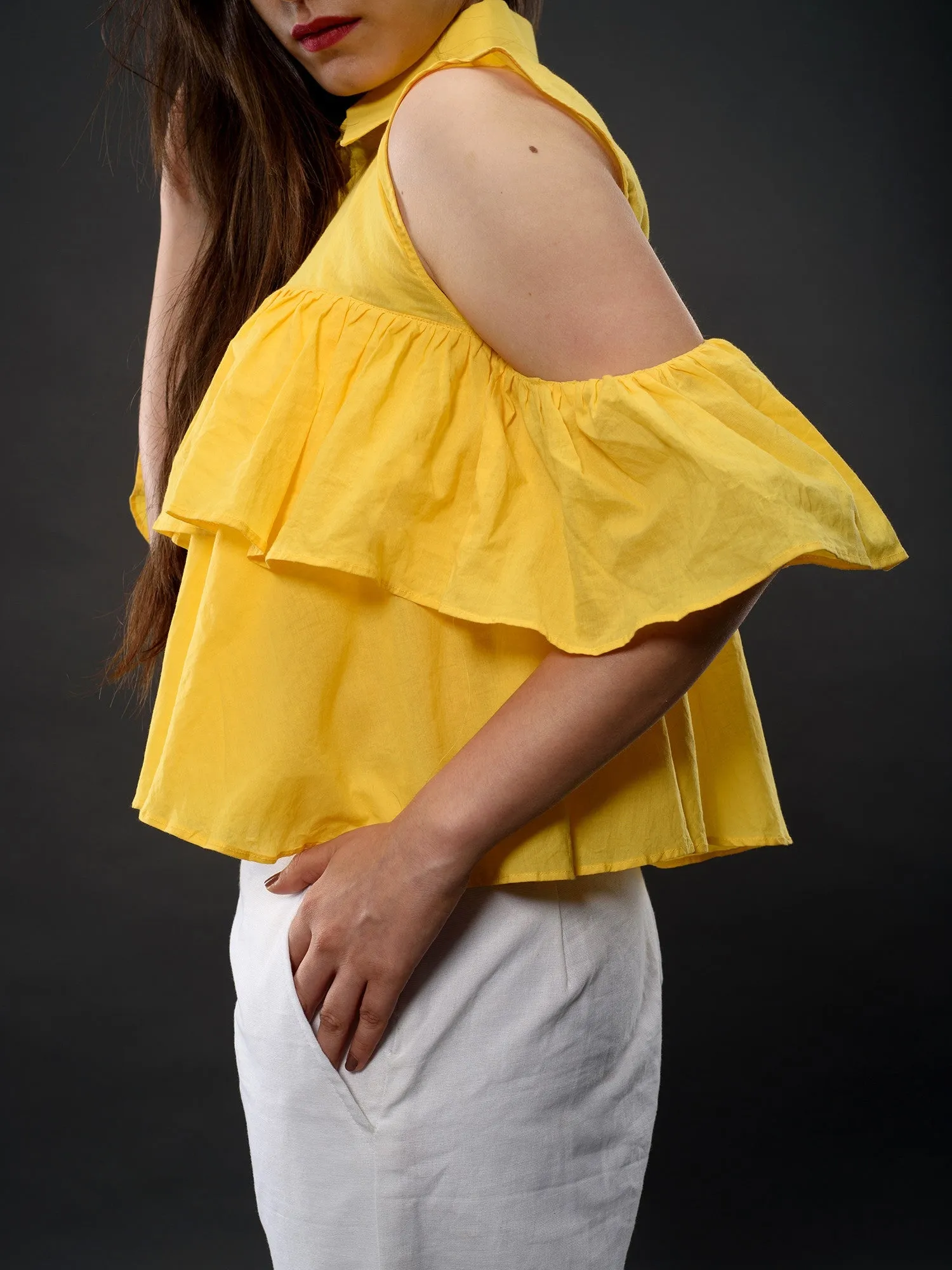 Sunny Frill Cold Shoulder Top