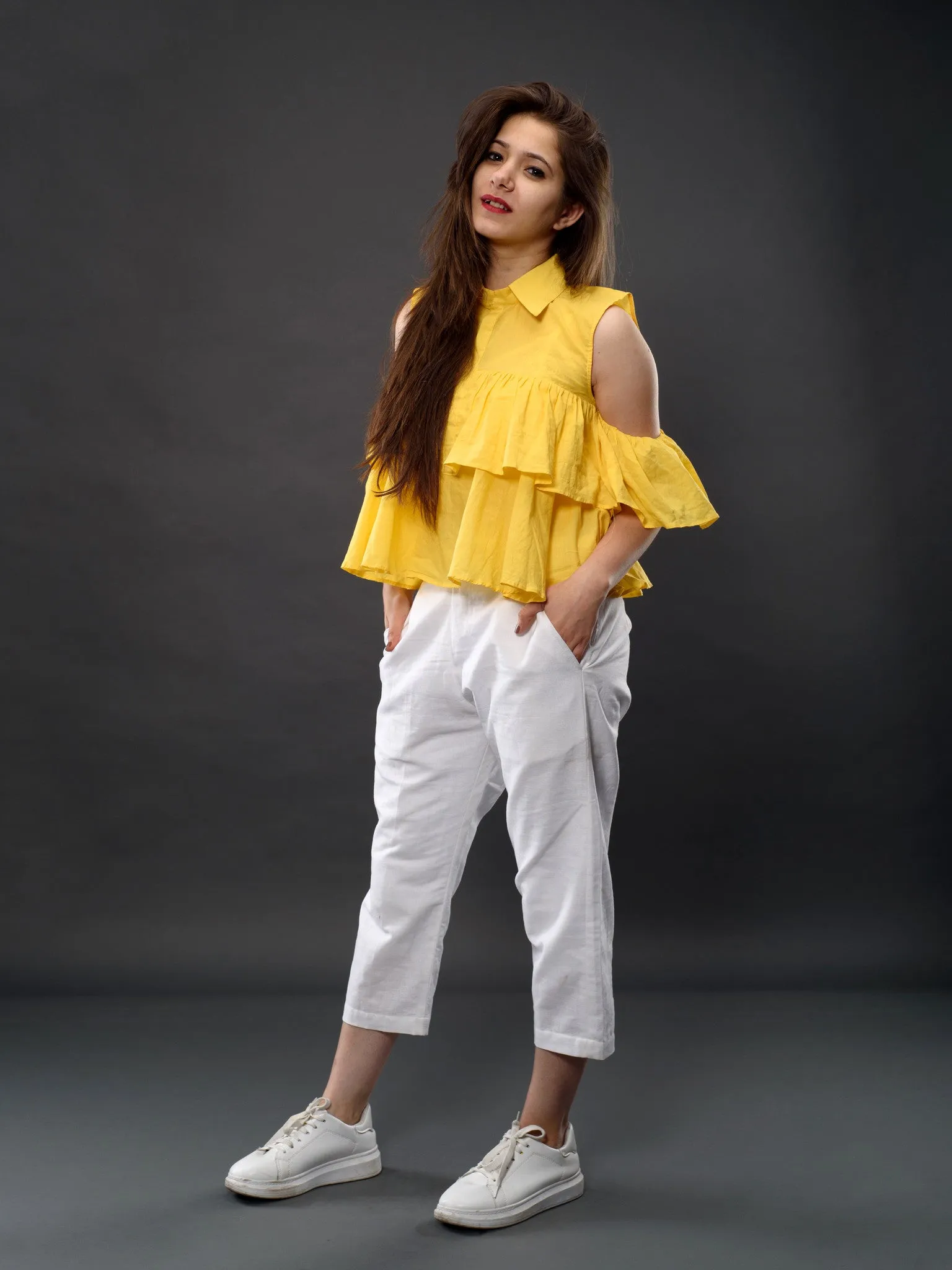 Sunny Frill Cold Shoulder Top