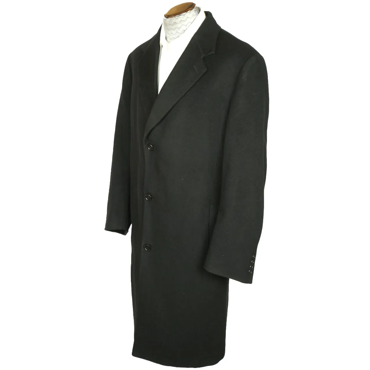 Vintage Mens Topcoat Overcoat 100% Pure Italian Cashmere Black Coat Size 44R