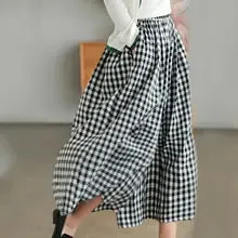 Women's Cotton Elastic Waist Plaid Palazzo Pants 548559 L
