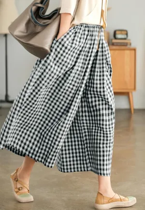 Women's Cotton Elastic Waist Plaid Palazzo Pants 548559 L